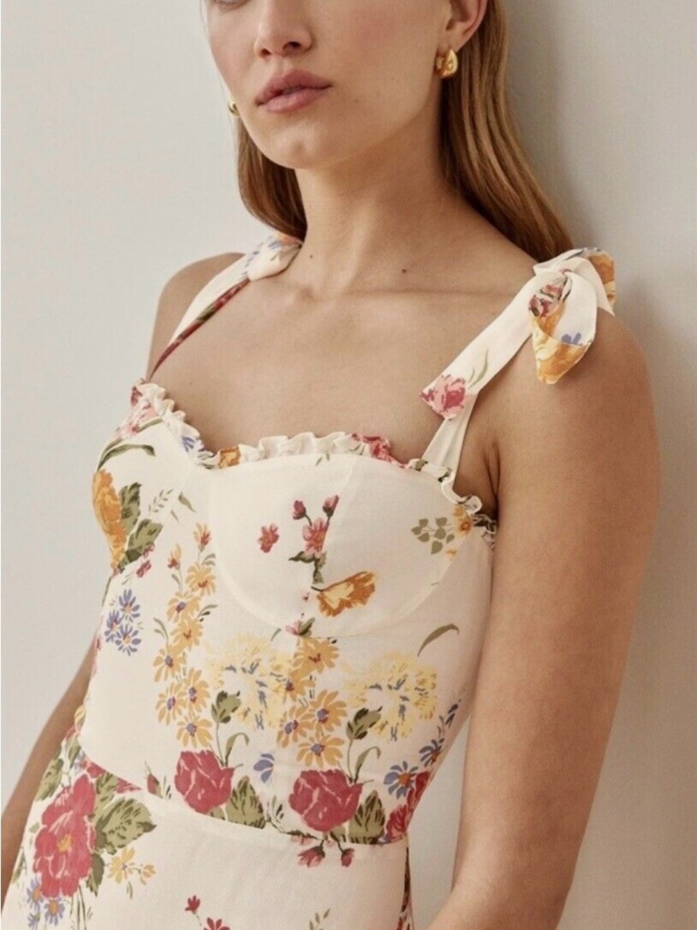 NWT Reformation Floral Tie-Strap Midi Dress - Picture 3 of 16
